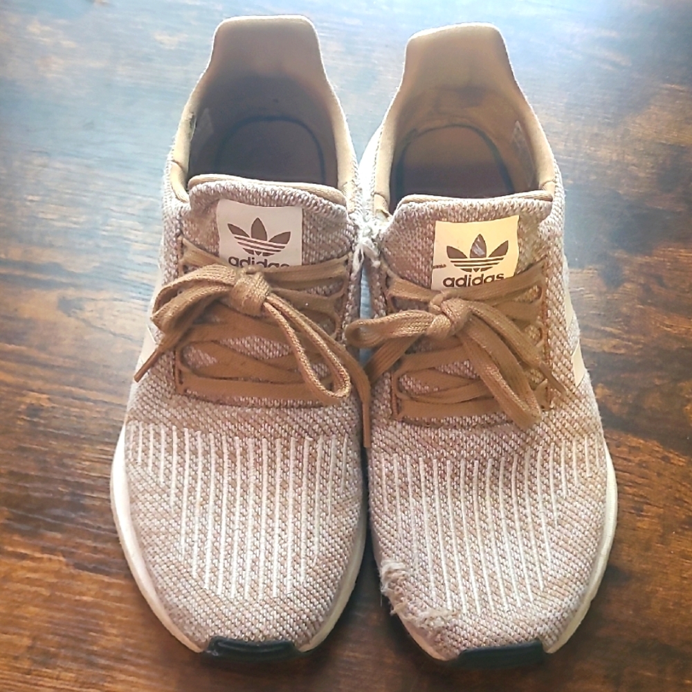Adidas Beige and White Knit Sneakers